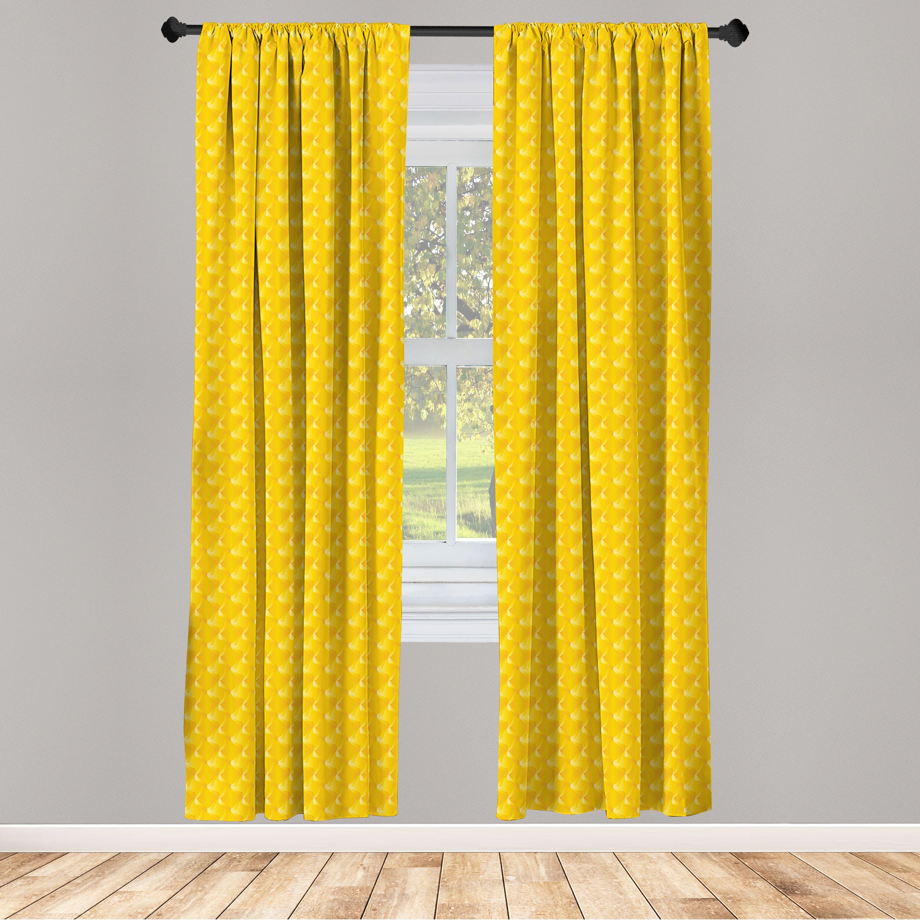 Gardine Vorhang für Wohnzimmer Schlafzimmer Dekor, Abakuhaus, Microfaser, Gelb Linien und wirbelnde Motive