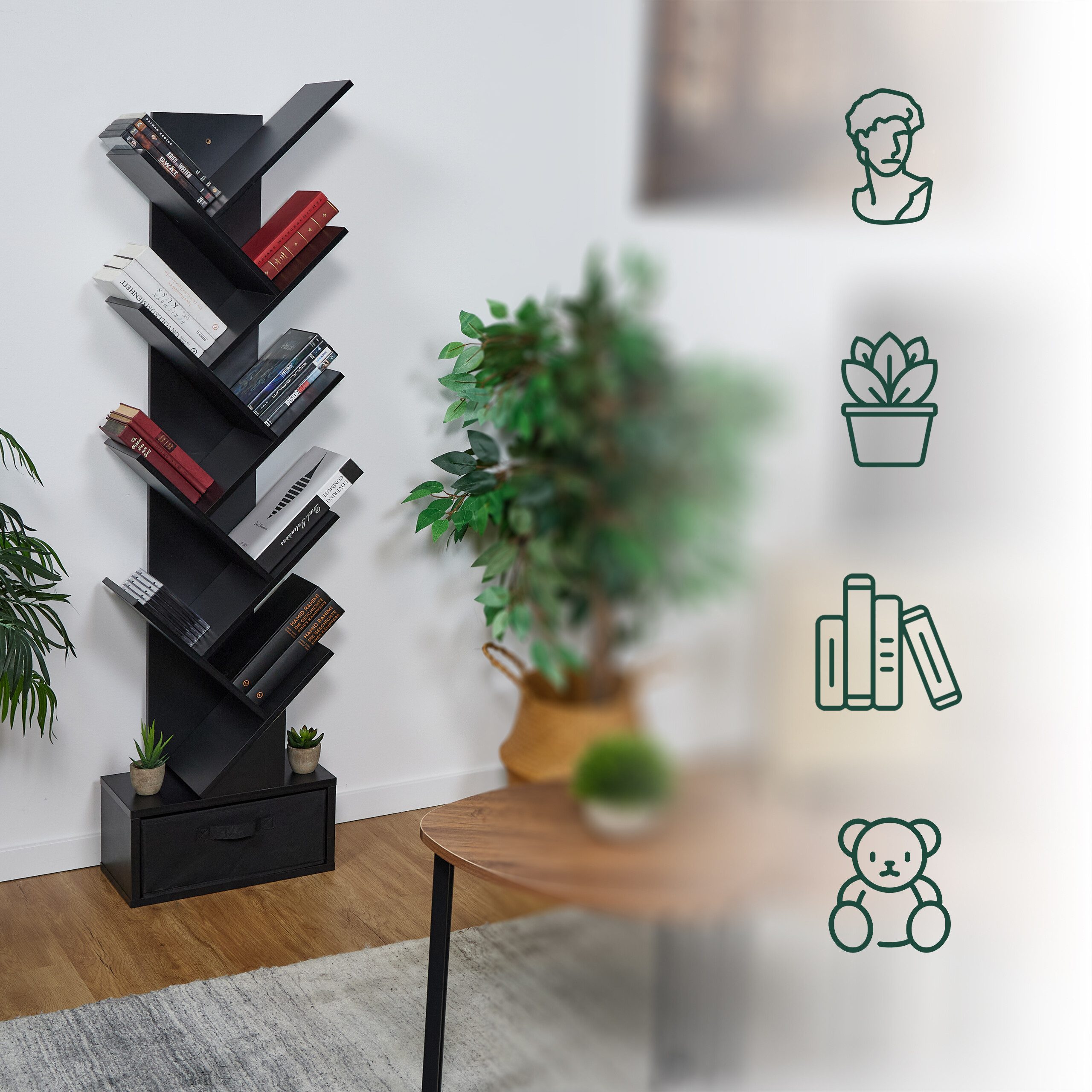 relaxdays Bücherregal in Baumform, schwarz