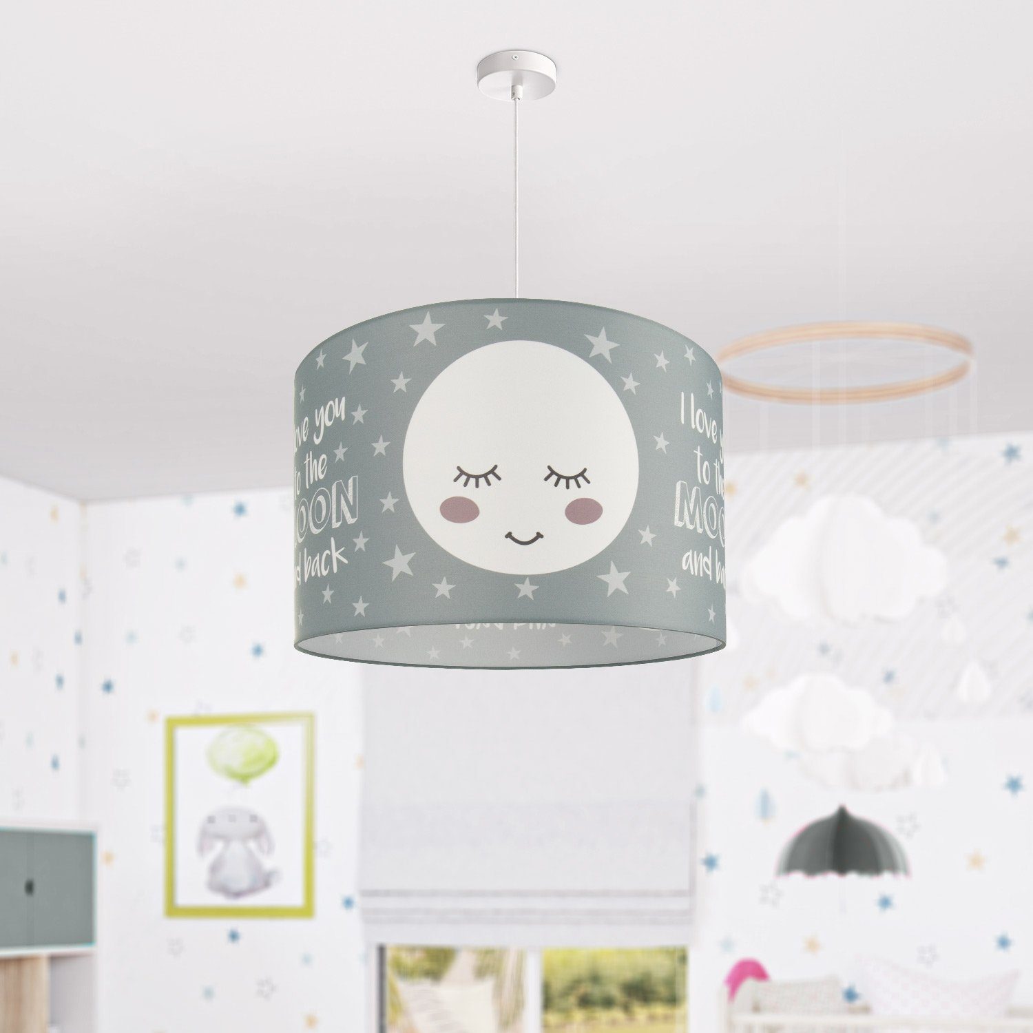 Paco Home Pendelleuchte Deckenlampe Mond-Motiv, Lampe LED Aleyna E27 Leuchtmittel, Kinderzimmer ohne 103, Kinderlampe