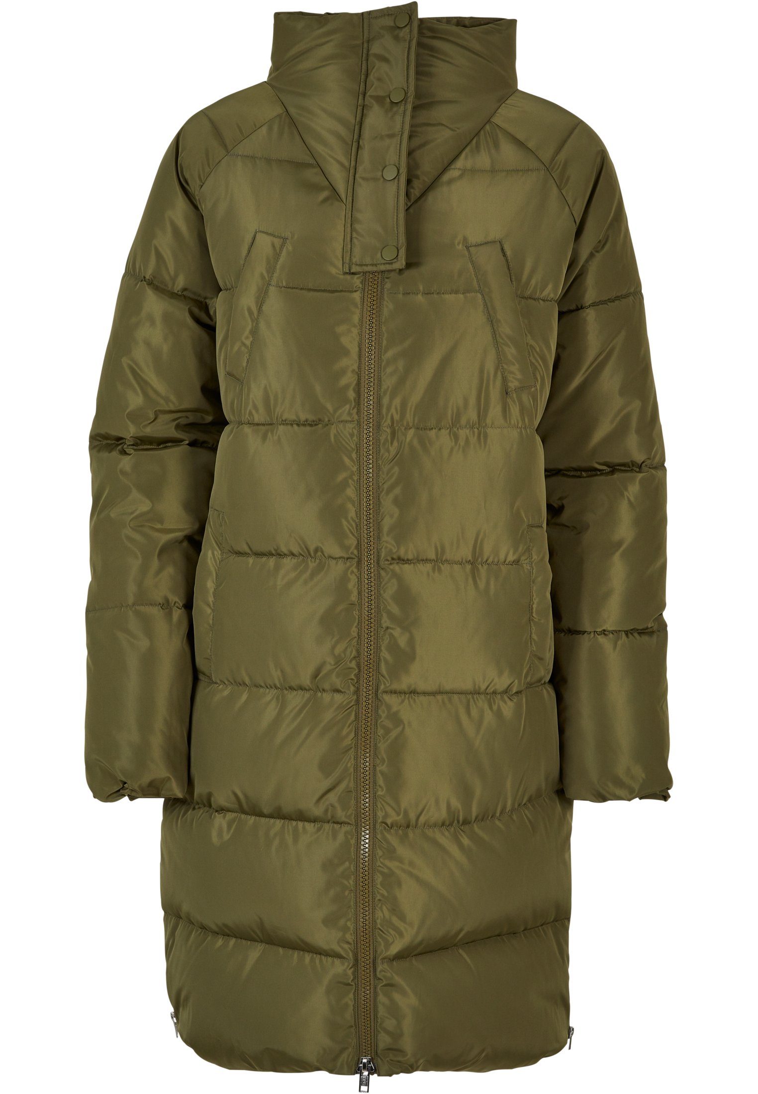 URBAN CLASSICS Winterjacke Damen Ladies Neck High olive Puffer Coat (1-St)