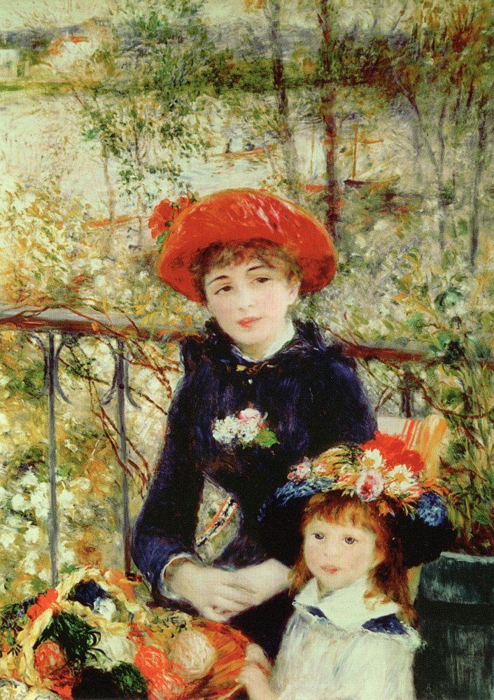Postkarte Kunstkarte Pierre Auguste Renoir "Zwei Schwestern (Auf der Terrasse)"