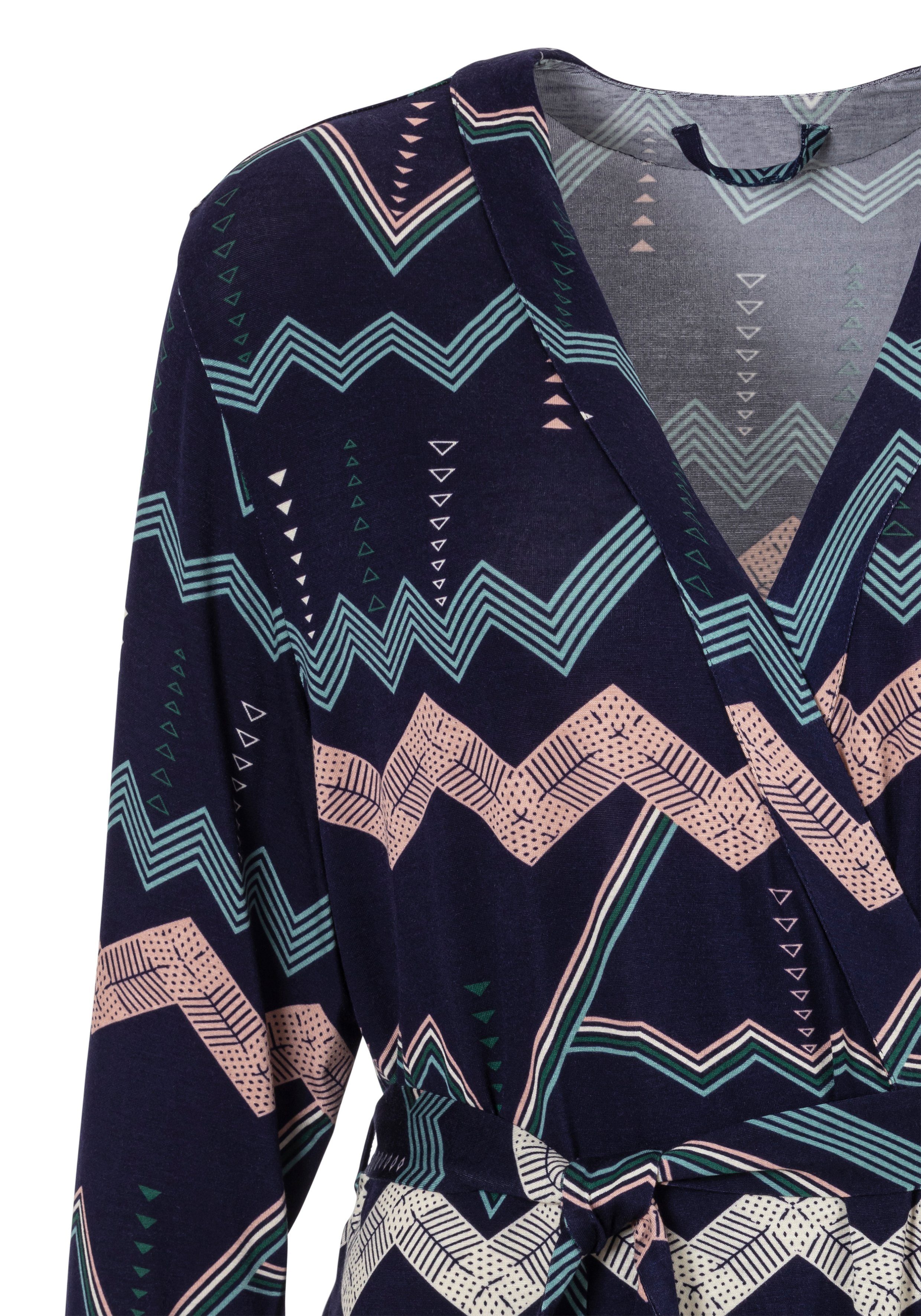 Muster Kurzform, Gürtel, mit grafischem Kimono, dunkelblau LASCANA Zick-Zack Viskose,