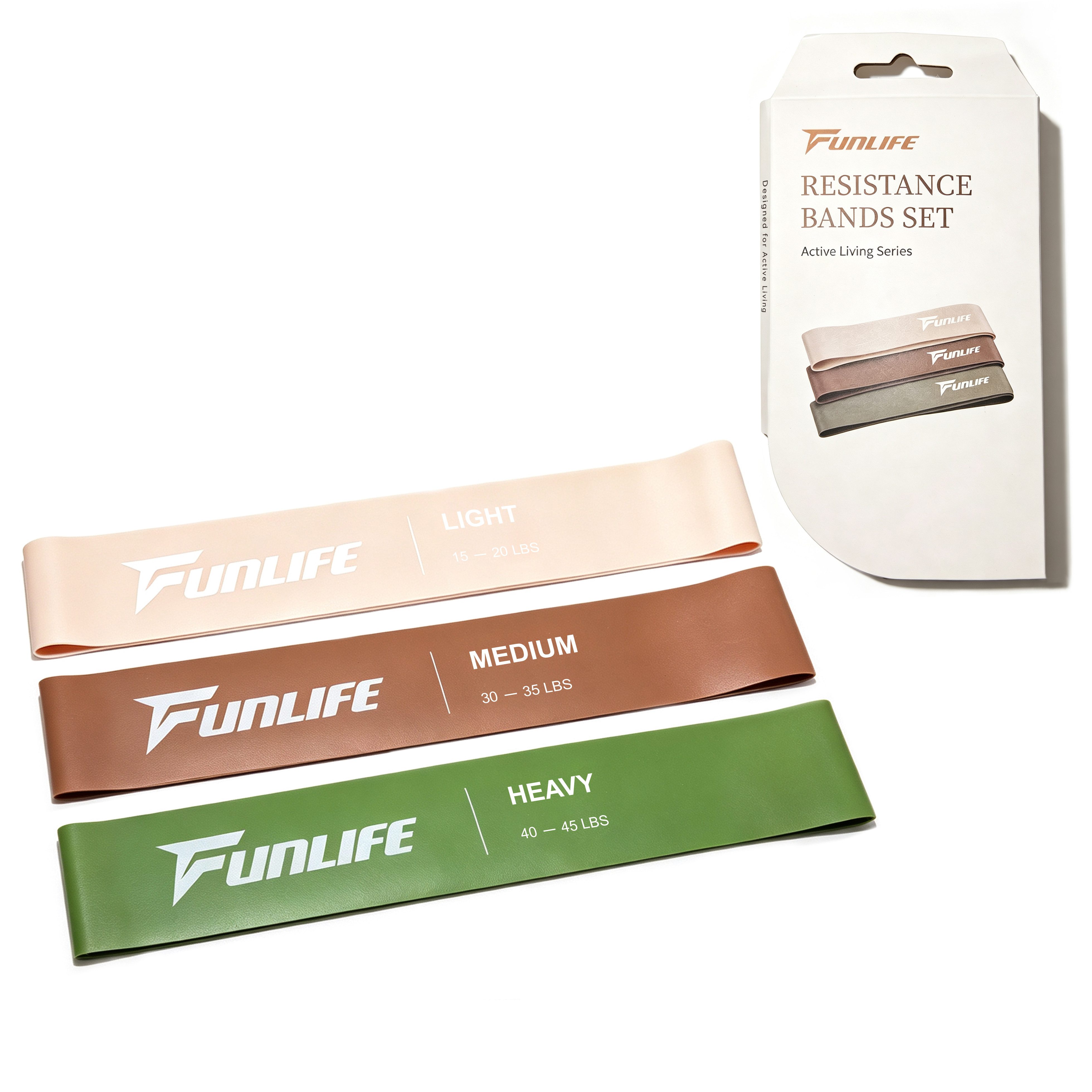 FunLife Trainingsbänder Loop 3er-Set, 3 Widerstandsstufen, Loop-Form, flexibles TPE, leicht und kompakt