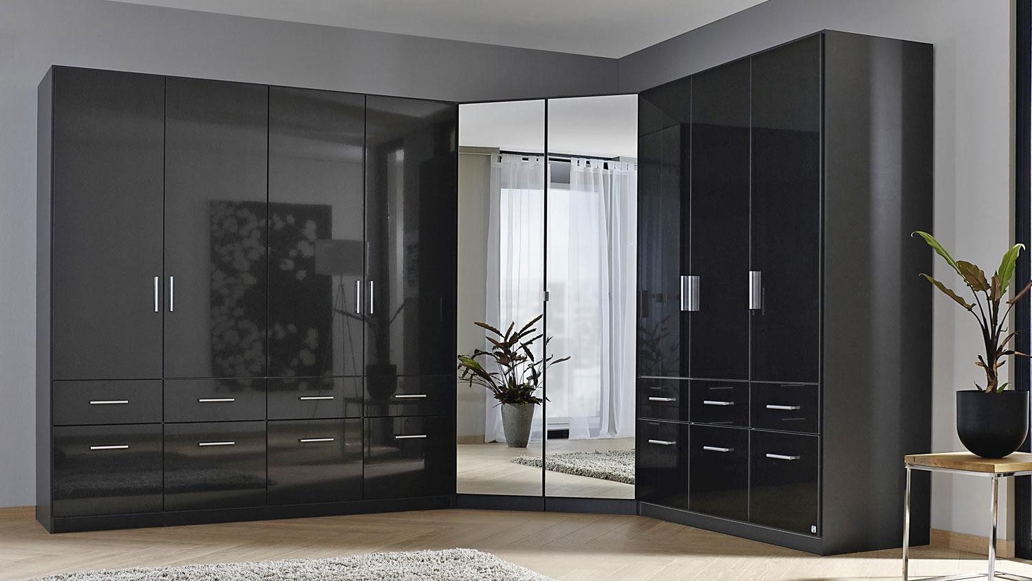 rauch BLUE Eckkleiderschrank Eck-Kleiderschrank Celle ca. 298x253 cm 14 Schubladen grau hochglanz