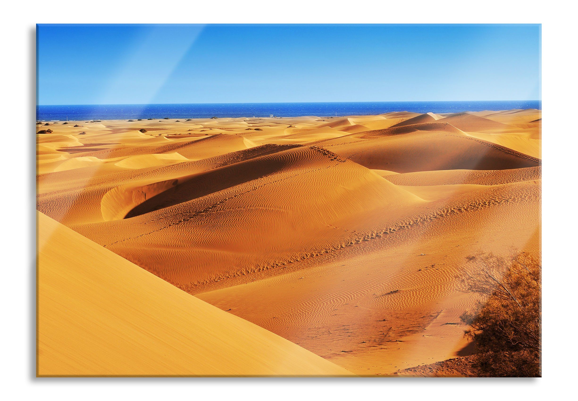Pixxprint Glasbild Wüste am Meer, Meer und inkl. St), Glasbild (1 am Echtglas, Aufhängungen Abstandshalter aus Wüste
