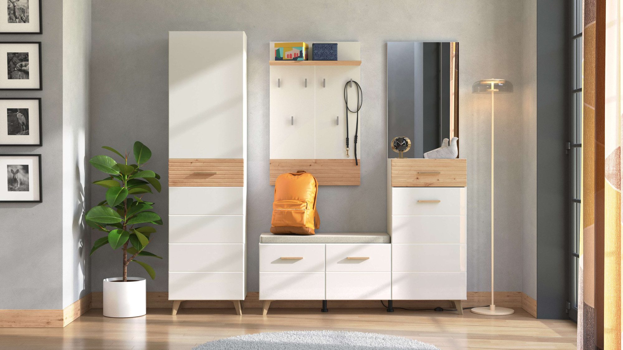 Garderoben-Set Sein Kompaktgarderobe, Flurgarderobe, Dielenschrank, Hochglanzfronten