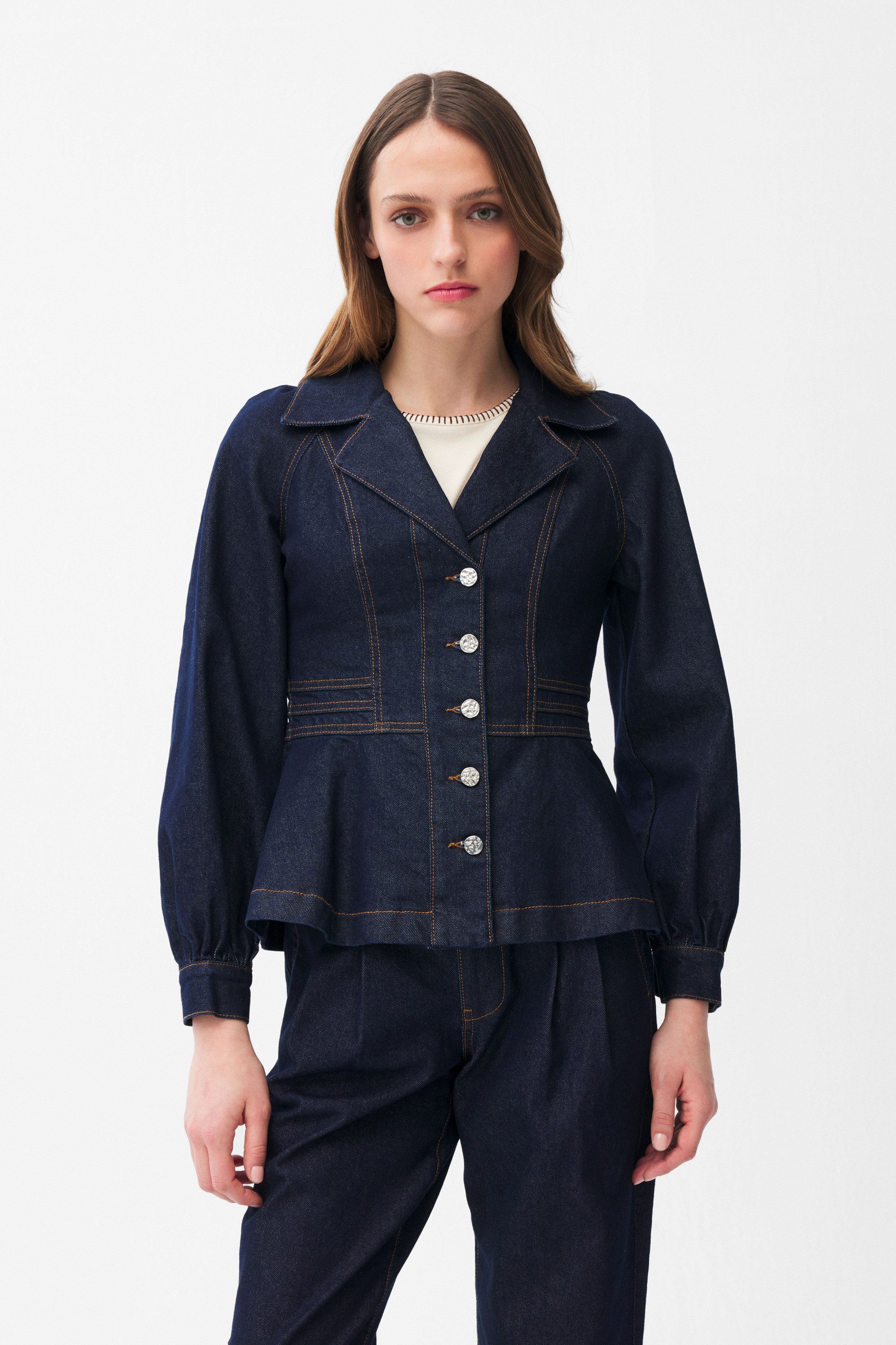 adL Outdoorjacke Denim-Jacke mit Ziernähten