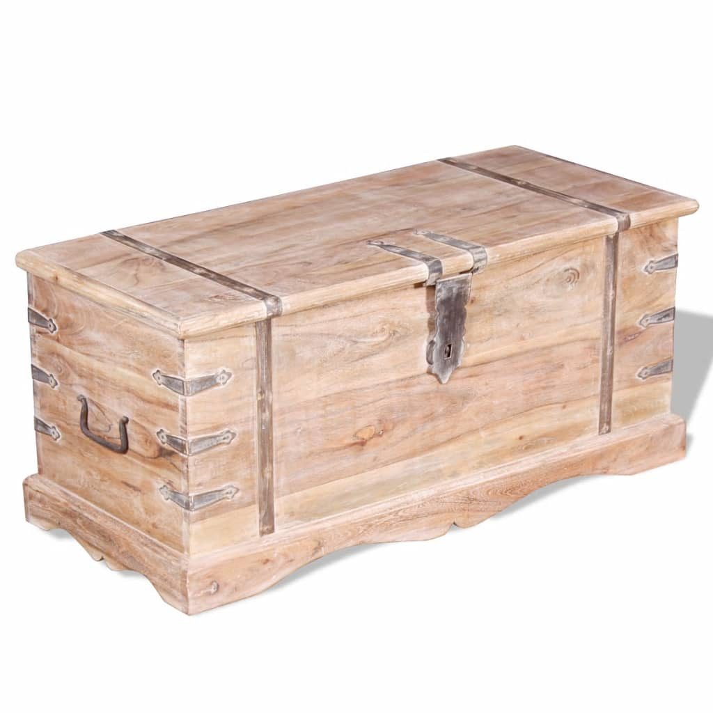 furnicato Truhe Echtholz mit weiß gebürsteter Oberfläche 90 x 40 x 40 cm (1 St), Sitzbank mit Stauraum, seitlichen Griffen und abschließbarem Deckel – Bild 4 von 5