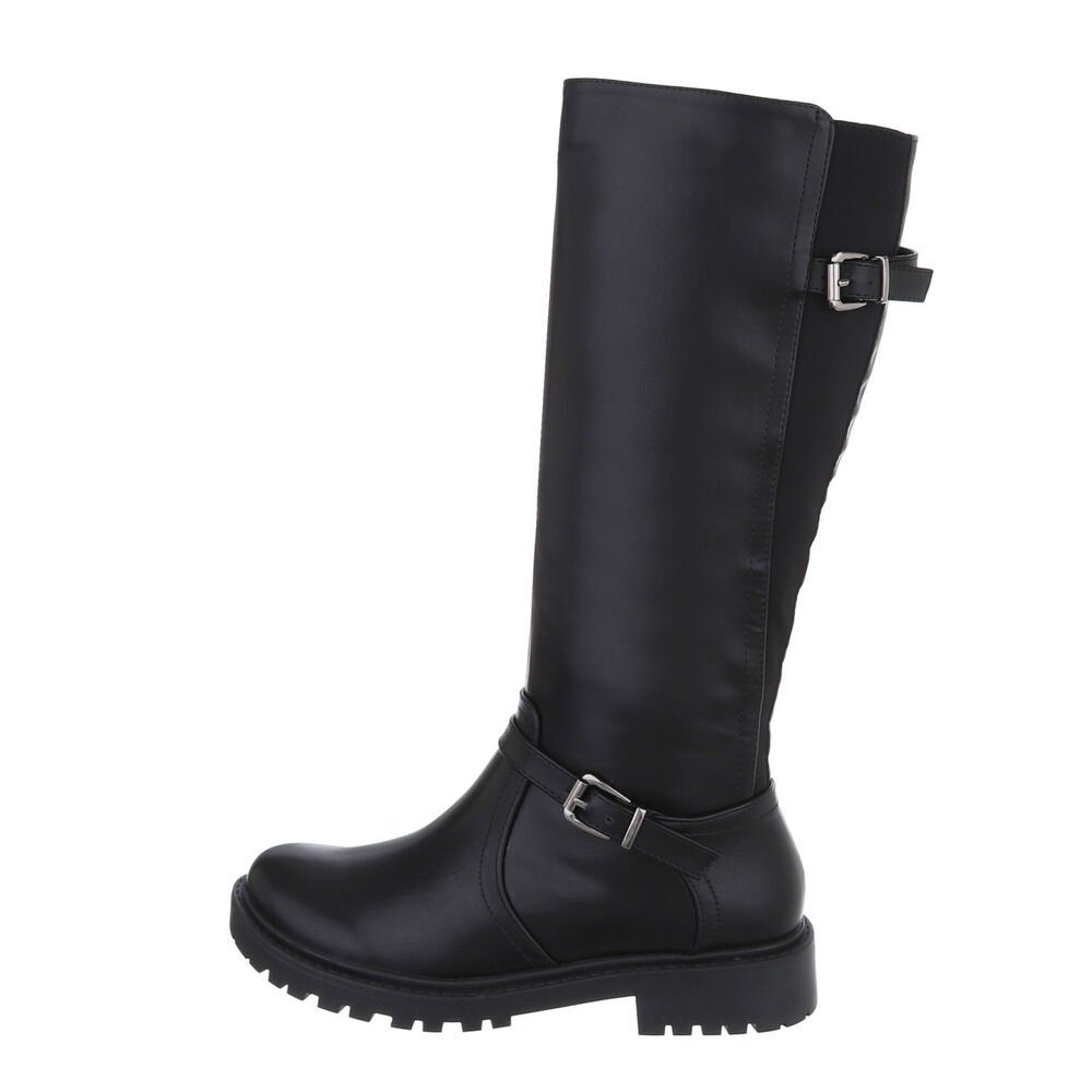 Ital-Design Damen Freizeit Stiefel Blockabsatz Klassische Stiefel in Schwarz