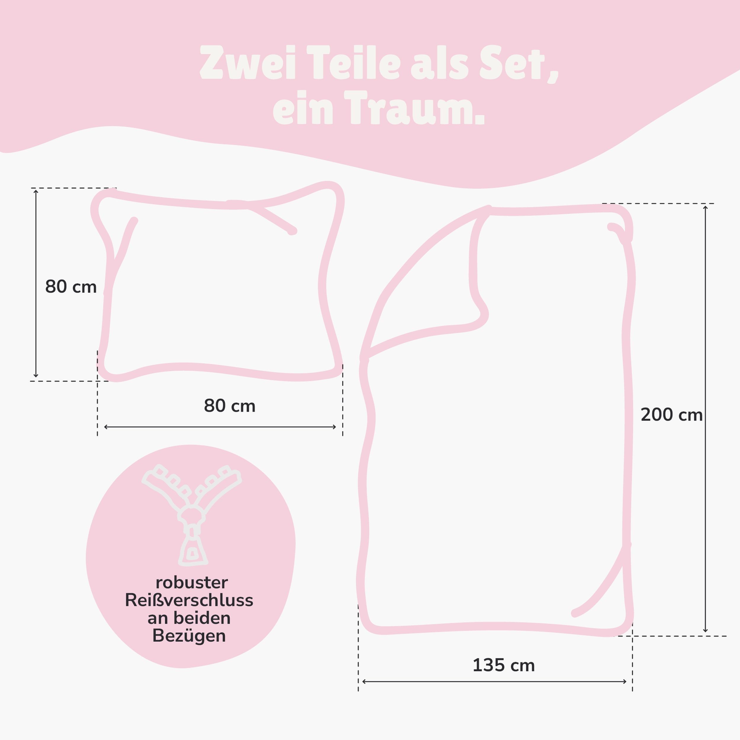 Familando Bettwäsche Sterne Sweet Dreams 135x200 80x80cm 100% Baumwolle Reißveschluss, Renforcé, 2 teilig, für Kinder und Erwachsene im Bohemian Boho Style Rosa