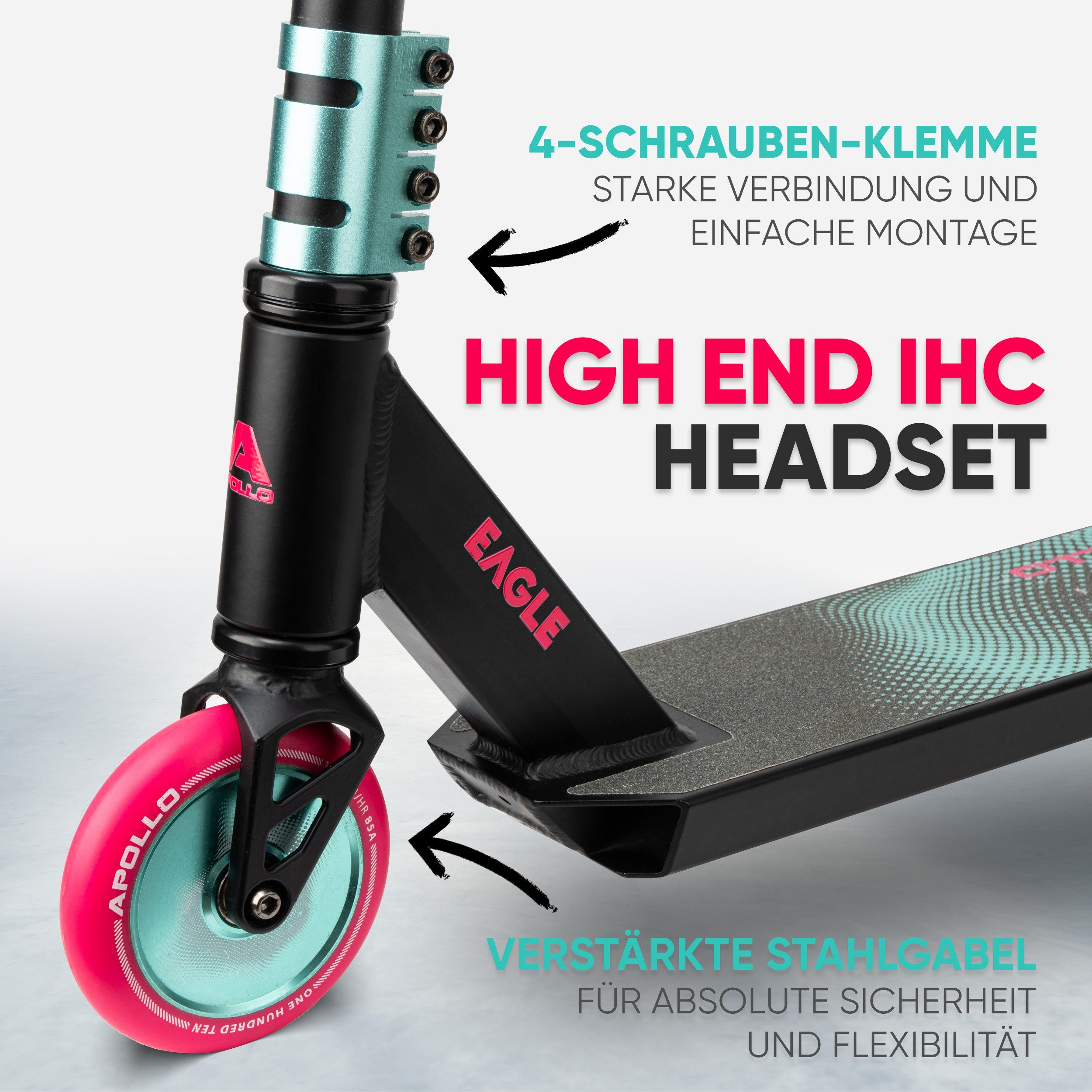 Apollo Stuntscooter Eagle, eloxierter Profi Stuntroller für Kinder & Erwachsene, aus robustem HQ Aluminium, leicht & stabil, bis 100 kg belastbar