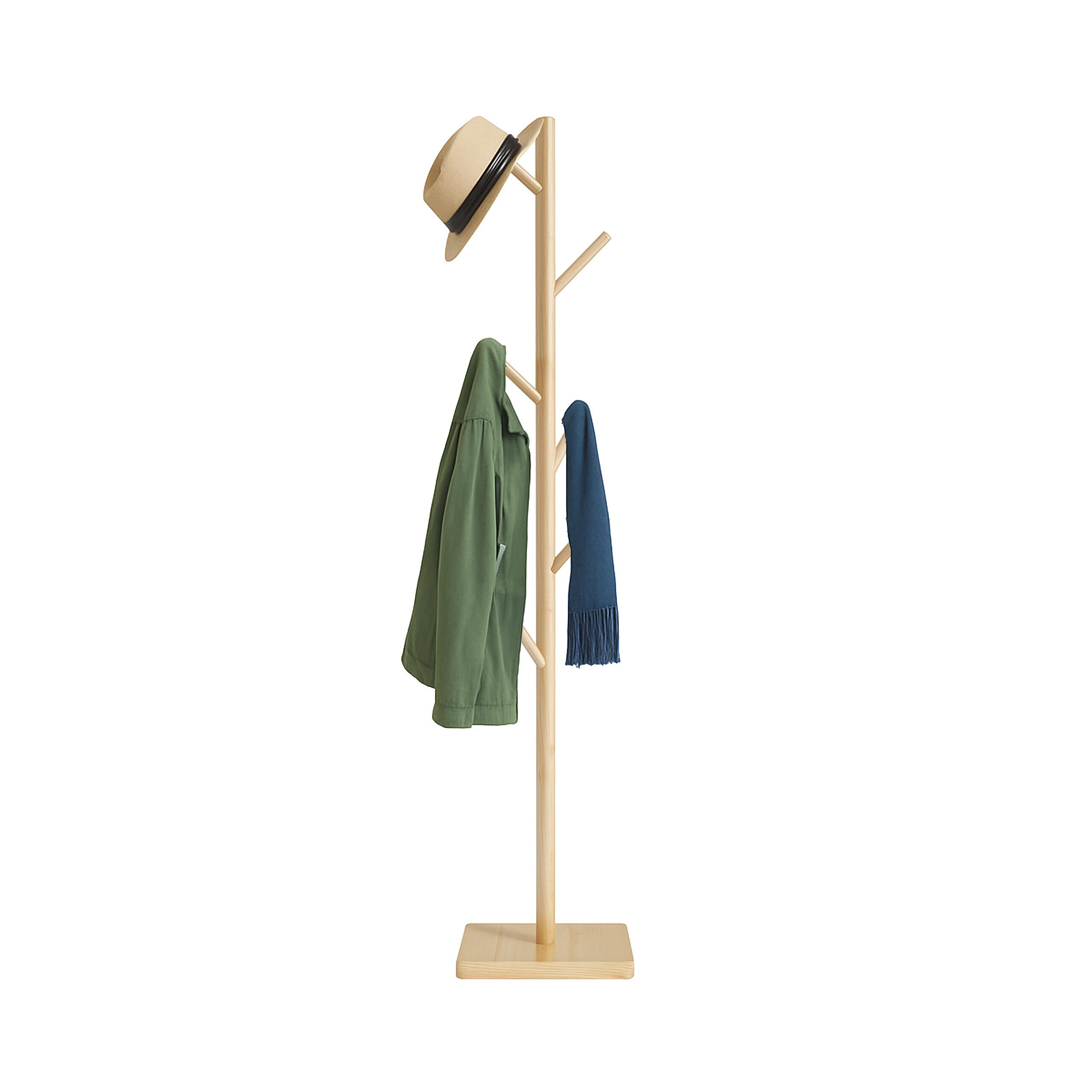 relaxdays Garderobenständer Holz 8 Hake, natur günstig online kaufen