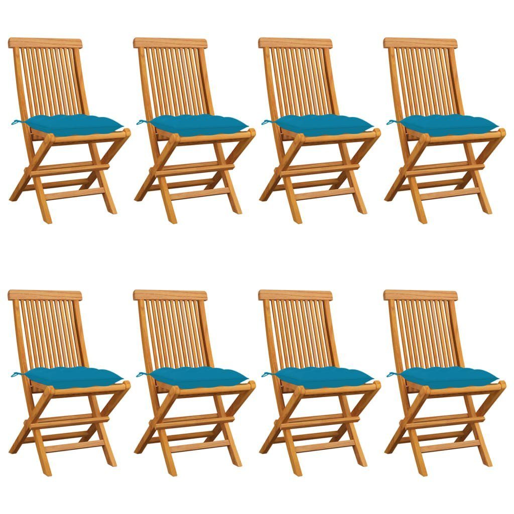 furnicato Gartenstuhl Gartenstühle mit Hellblauen Kissen 8 Stk. Massivholz Teak | Stühle