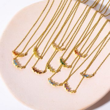 GOLDEN Charm-Kette Geburtsstein Halskette, Personalisierte Multi-Stein 18K Gold Halskette