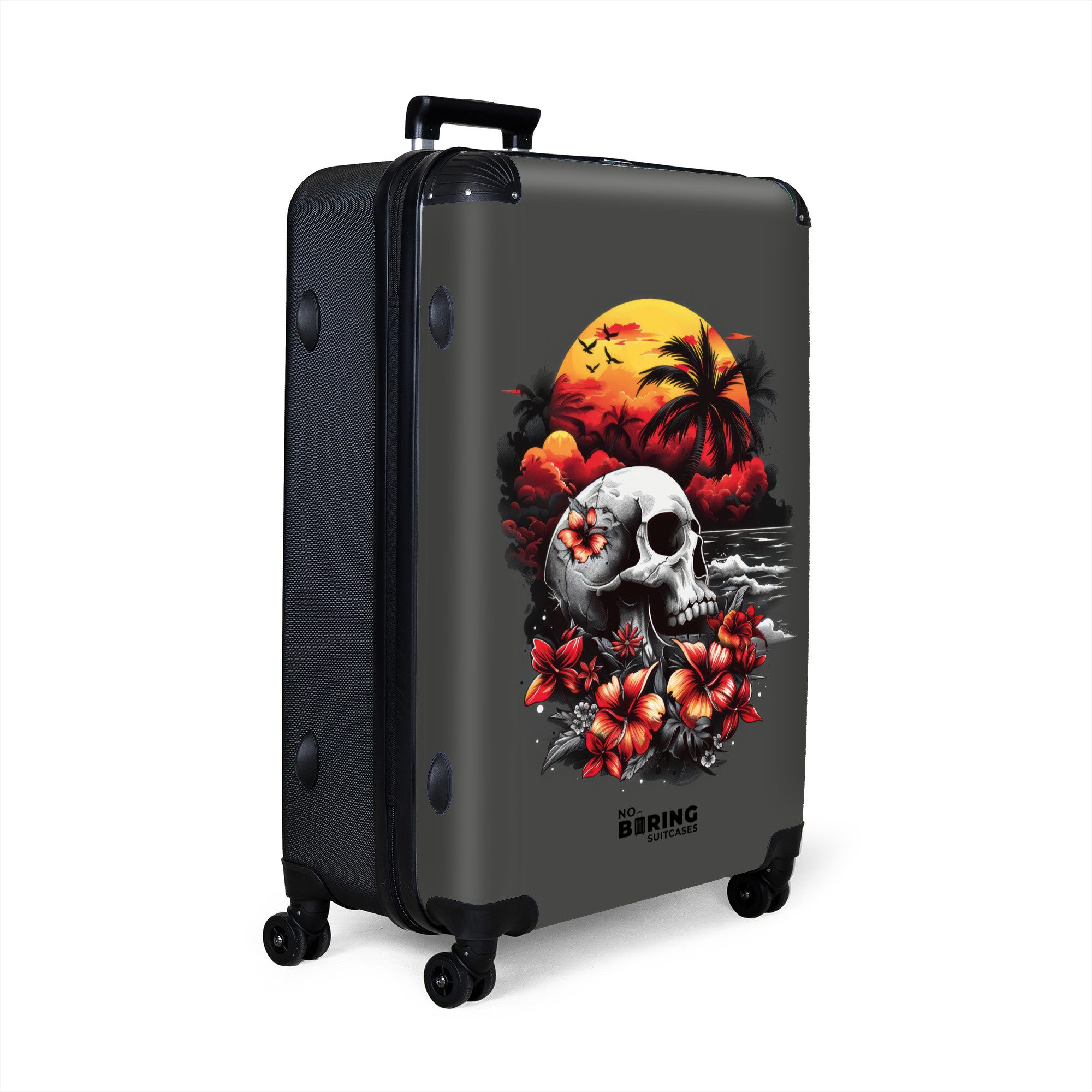 NoBoringSuitcases.com© Hartschalen-Trolley Grau mit Totenkopf am günstig online kaufen
