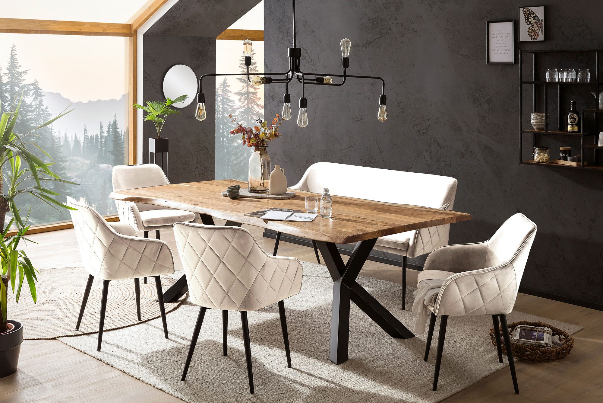 SalesFever Eckbankgruppe Eckbankgruppe im Landhausstil, (Set, 6-tlg), Rückenfläche mit aufwändiger Rautensteppung