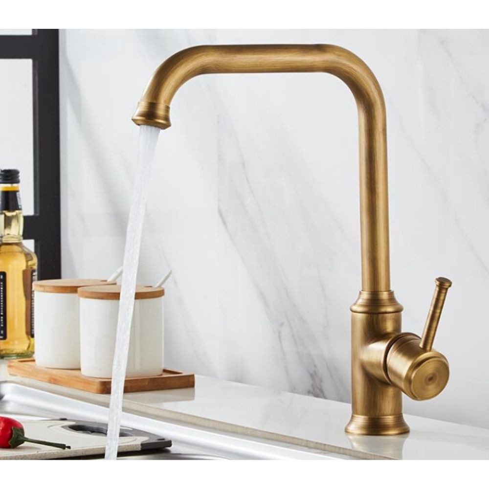 Kinaree Badarmatur Retro Messing Wasserhahn SILAR Bad Waschtischarmatur für Aufsatzbecken Messing, gebürstet, Armatur