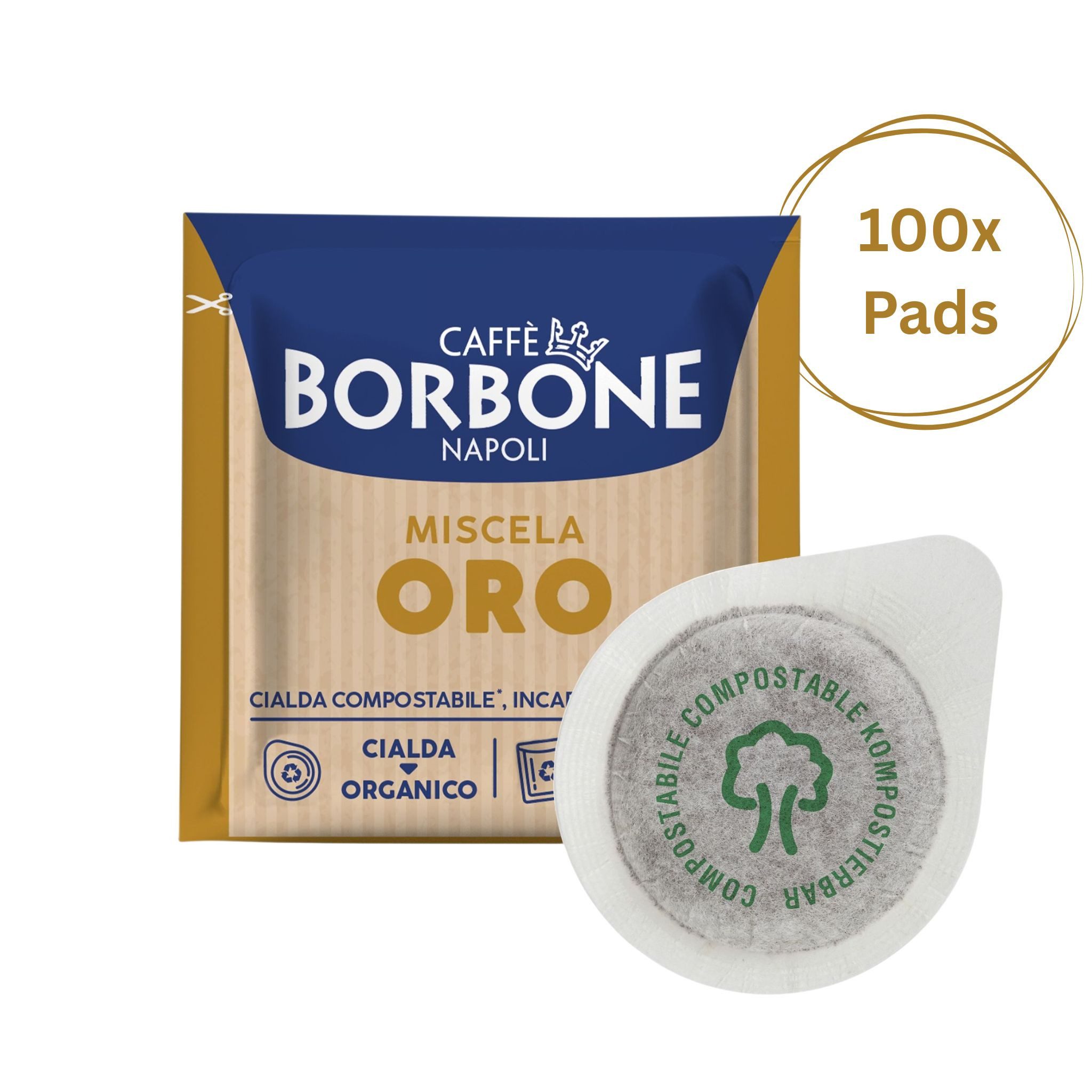 Caffè Borbone Kaffee Caffè Borbone Kompostierbare Kaffeepads Oro Kaffeemischung - 100 Pads, 1 x (kompostierbare Pads 44mm ESE Maschine, goldene Mischung)