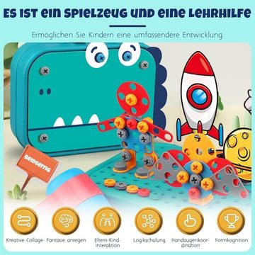 MDHAND Spielbauklötze 3D Dinosaurier Puzzle inkl, 228PCS Steckspiel Spielzeug, (Set, 228 St), ab 3 4 5 Jahre mit Bohrmaschine, Mosaik Werkzeugkoffer