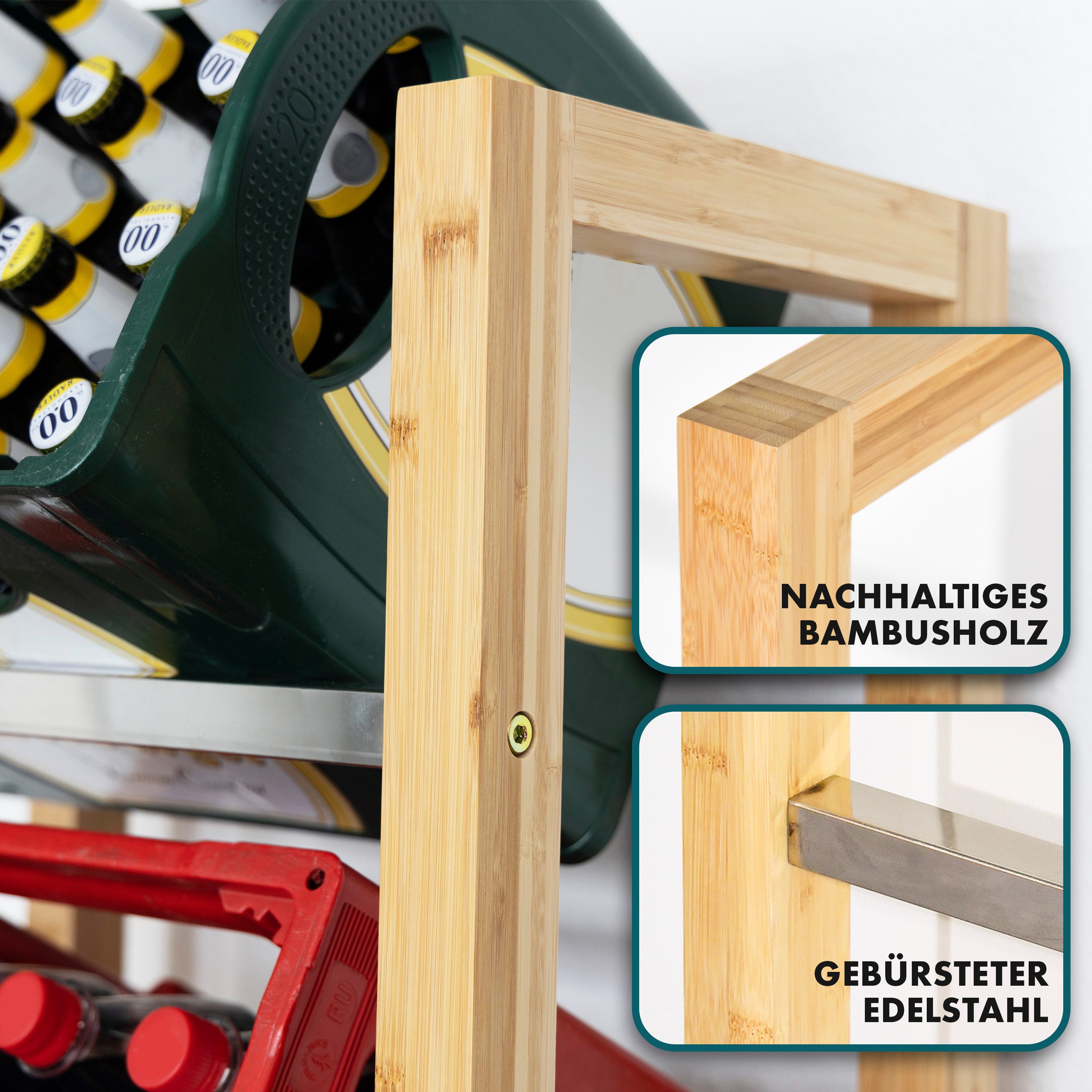 Kubus Kastenständer Getränkekistenregal Bambus Arrow, Robustes Lagerregal, In 2 Größen erhältlich