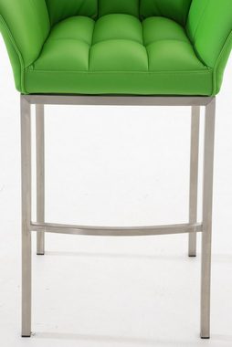 TPFLiving Barhocker Damaso (mit Rückenlehne und Fußstütze - Hocker für Theke & Küche), 4-Fuß Gestell Edelstahl - Sitzfläche: Kunstleder Grün