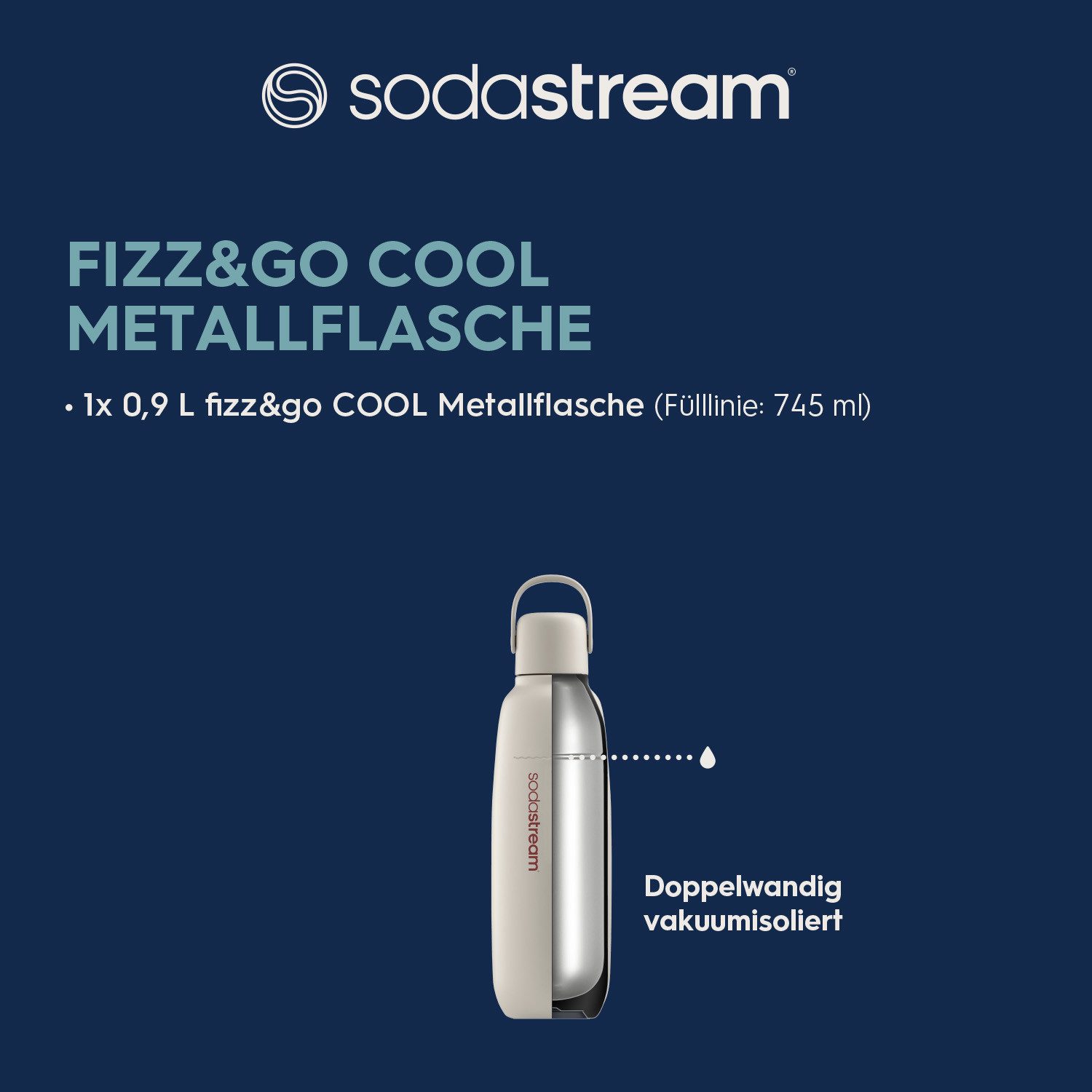 SodaStream Thermoflasche Metallflasche Fizz&go COOL DWS, 0,9 l, Trinkflasche, kompatibel mit SodaStream DUO, E-DUO, TERRA, ART & ENSO Wassersprudler
