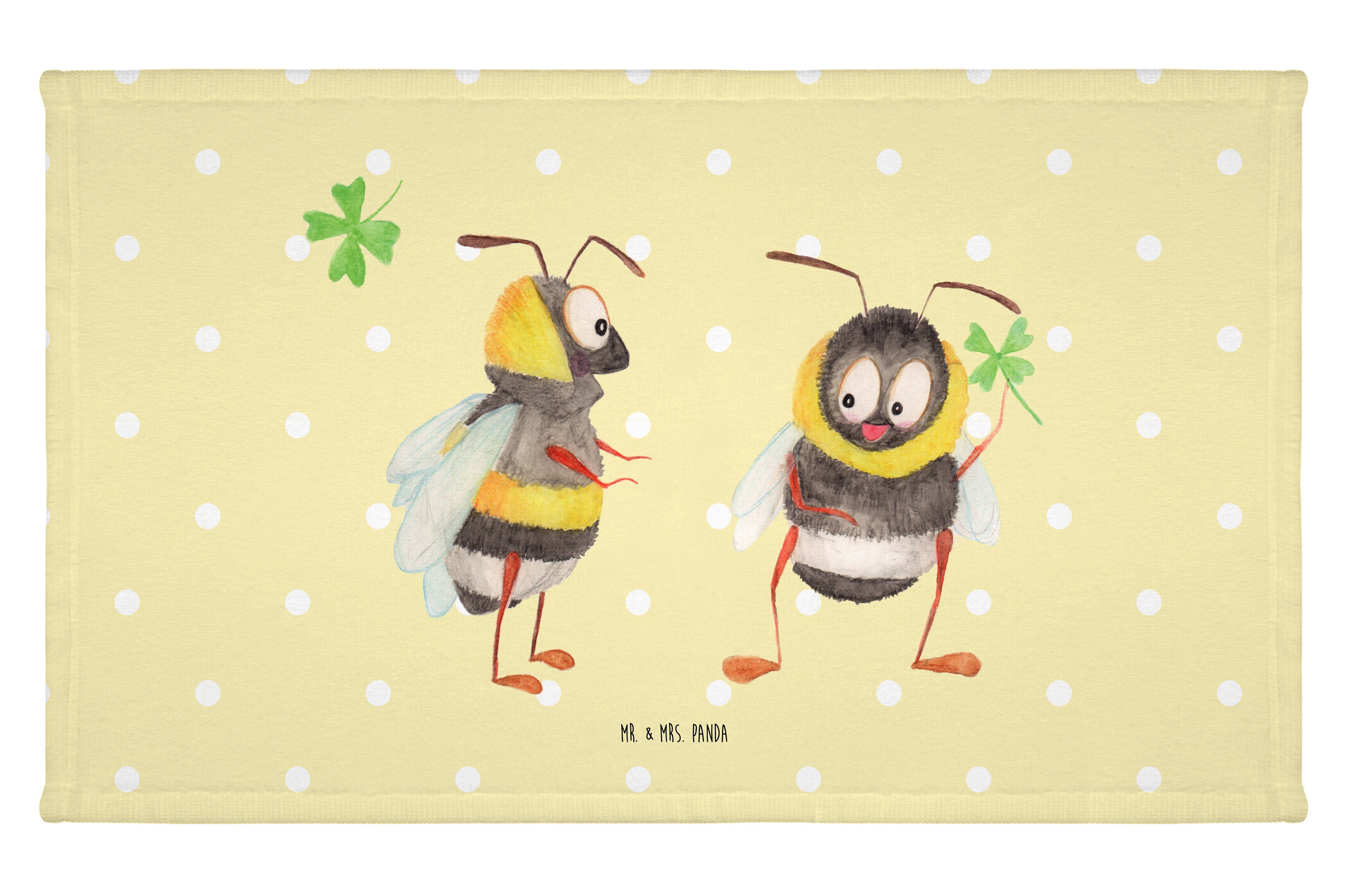 Mr. & Mrs. Panda Handtuch Hummeln mit Kleeblatt - Gelb Pastell - Geschenk, Tiere, Gästetuch, Fr, (1-St)