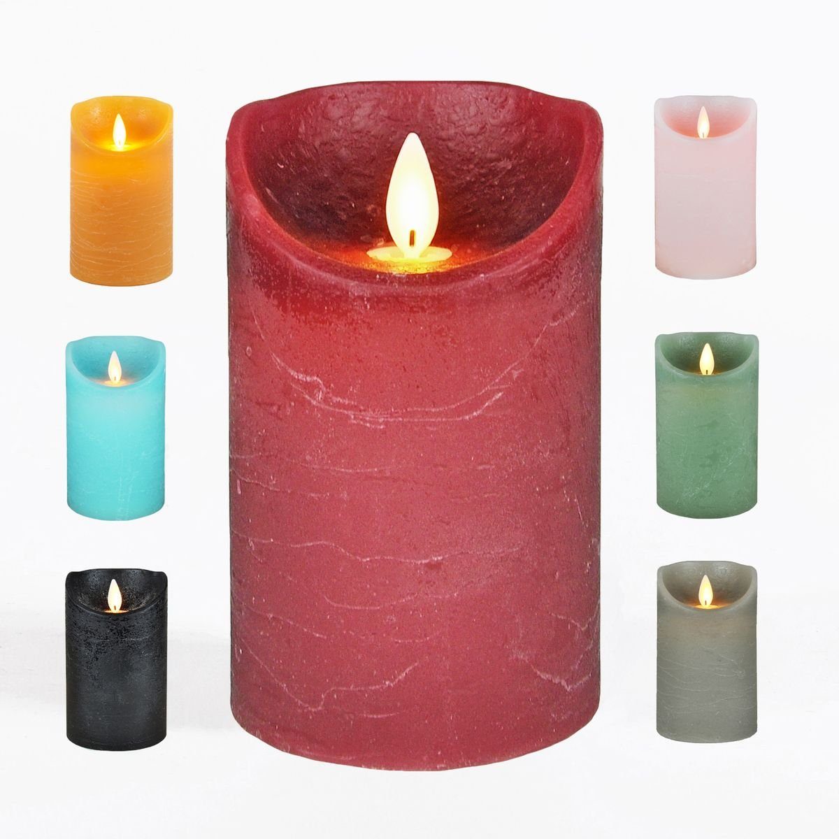 JACK LED-Kerze LED Echtwachskerze Kerze 10 / 12,5 / 15 cm Timer Ø 7,5cm Wachskerze (1-tlg), große Farb- und Größenauswahl, Echtwachskerzen mit Timerfunktion Weinrot