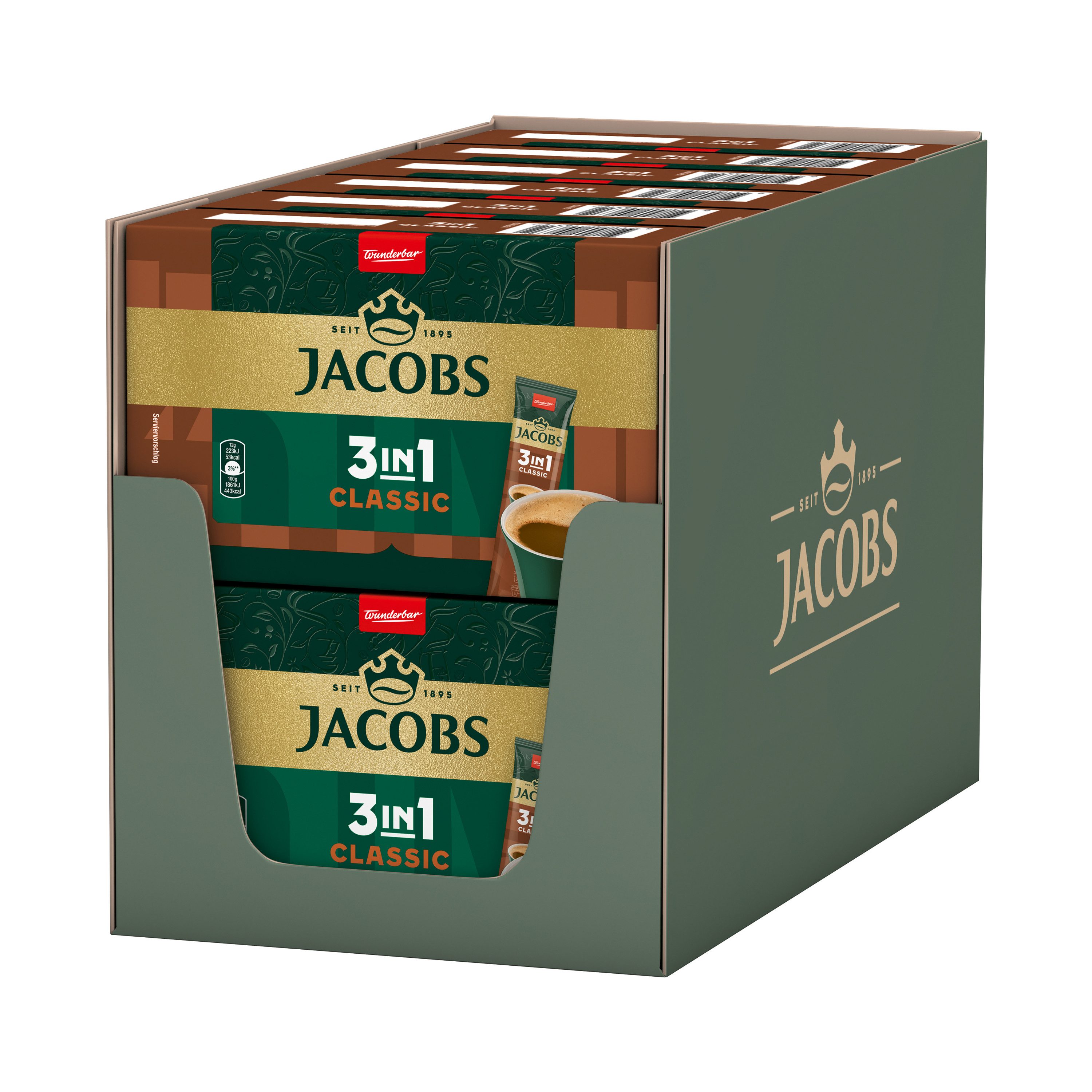 JACOBS Kaffee Löskaffee 3in1 Classic Instantkaffee 12 x 10 Sticks = 120 Getränke, (Packung, 12er Pack)
