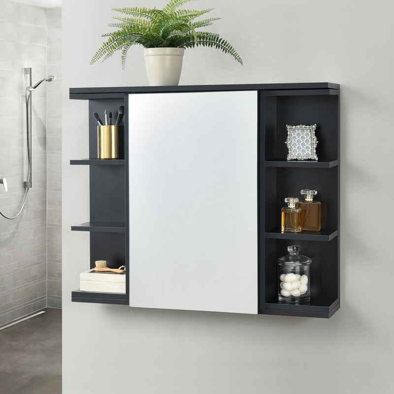 en.casa Badezimmerspiegelschrank »Harstad« Wandschrank mit verspiegelter Tür 64x80x20 cm Schwarz