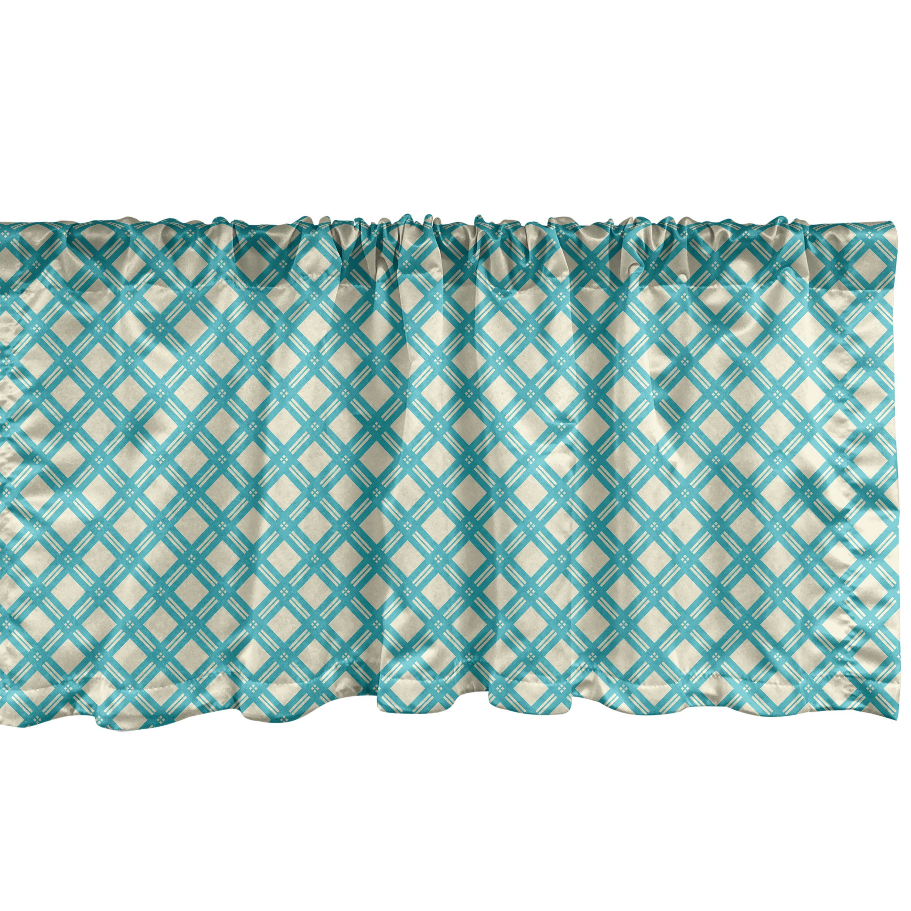 Scheibengardine Vorhang Volant für Schlafzimmer Dekor Geometrisch Tile mit Aqua Abakuhaus, Karo Microfaser, Stangentasche, Küche