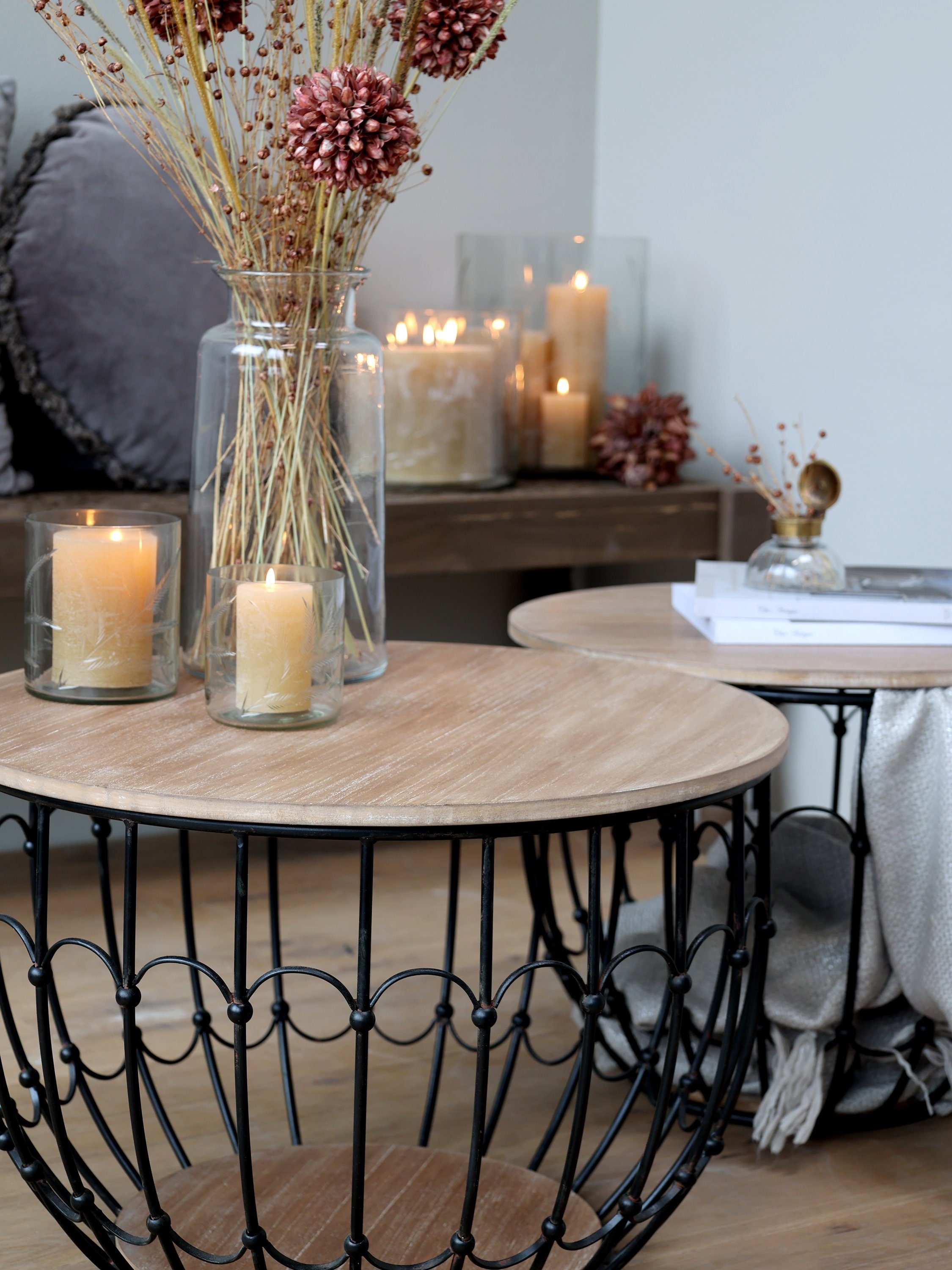 Schwarz Markenwarenshop-Style Chic 2x Sofatisch Antique Beistelltisch Beistelltisch Holzdeckel Tisch