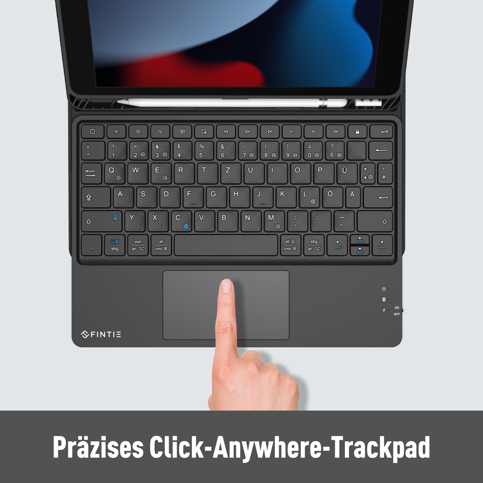 Fintie Kabellose Bluetooth Tastatur mit Touchpad, Deutsch Layout Tastatur Tablet-Tastatur (für iPad, Samsung, Lenovo Tablets, iPhone, Smartphone, Android-Tablets)