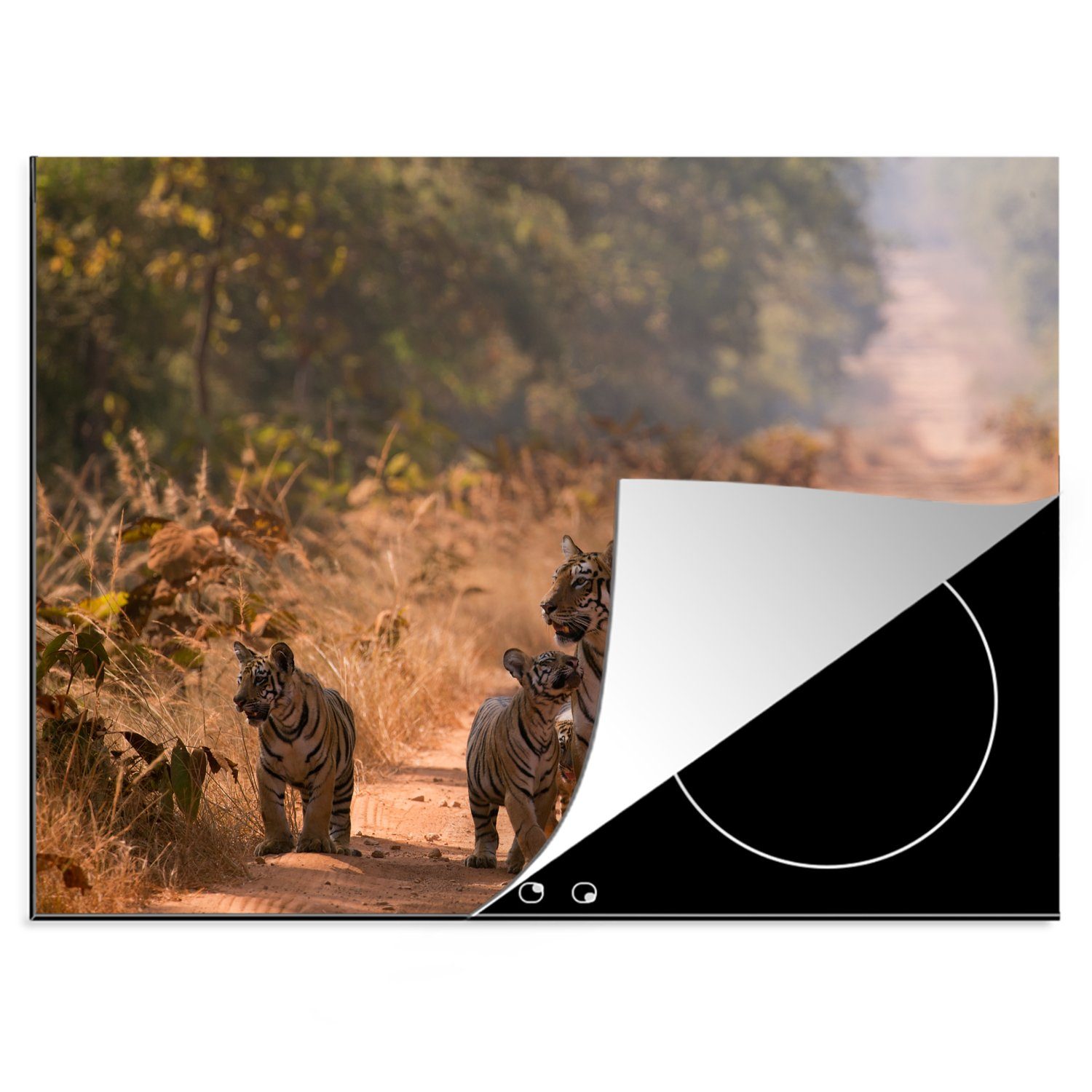 MuchoWow Herdblende-/Abdeckplatte Tiger - Afrika - Sand, Vinyl, (1 tlg), 70x52 cm, Mobile Arbeitsfläche nutzbar, Ceranfeldabdeckung