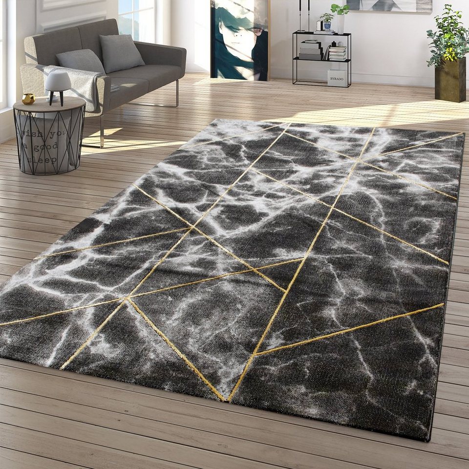 Teppich Wohnzimmerteppich Kurzflor Abstraktes Muster Mit Marmor, TT Home,  rechteckig, Höhe: 16 mm