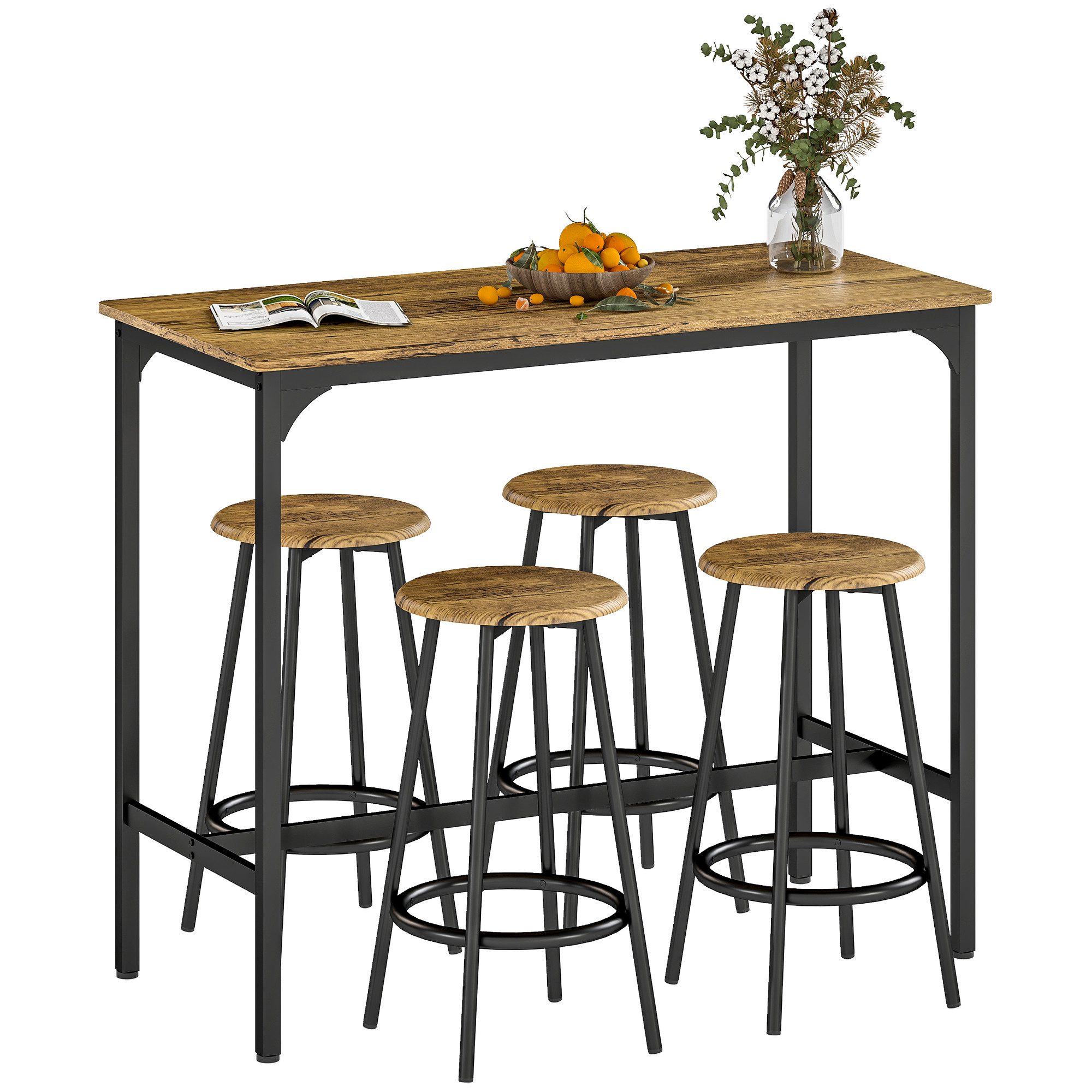 HOMCOM Bargruppe Bartisch mit Barhocker Set, (Essgruppe, 5-tlg., Bartisch-S günstig online kaufen