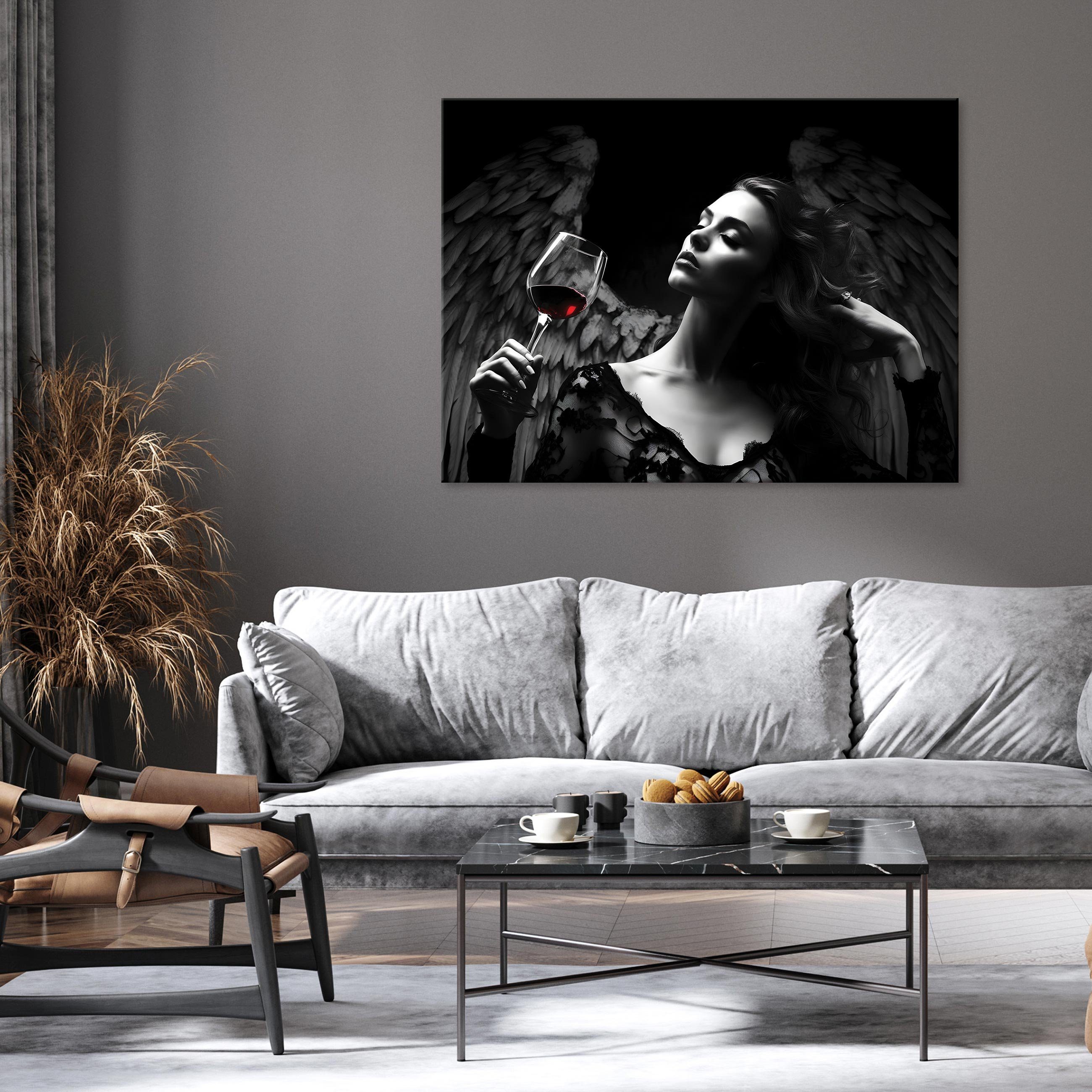 Engel Groß (Einteilig, Leinwandbild Wandbild Leinwandbild XXL St), Bild Bilder Leinwand Frau Modern, Wallarena Kunst 1 Schwarz Leinwandbilder Aufhängefertig