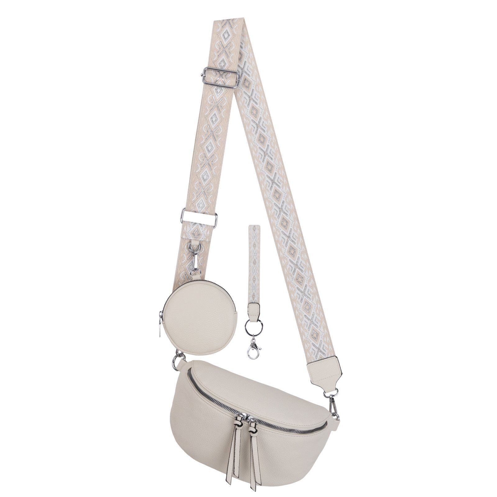 Umhängetasche Bauchtasche OFF WHITE Kunstleder als EAAKIE Crossbody-Bag Gürteltasche Hüfttasche CrossOver, tragbar Umhängetasche Schultertasche, Italy-D,