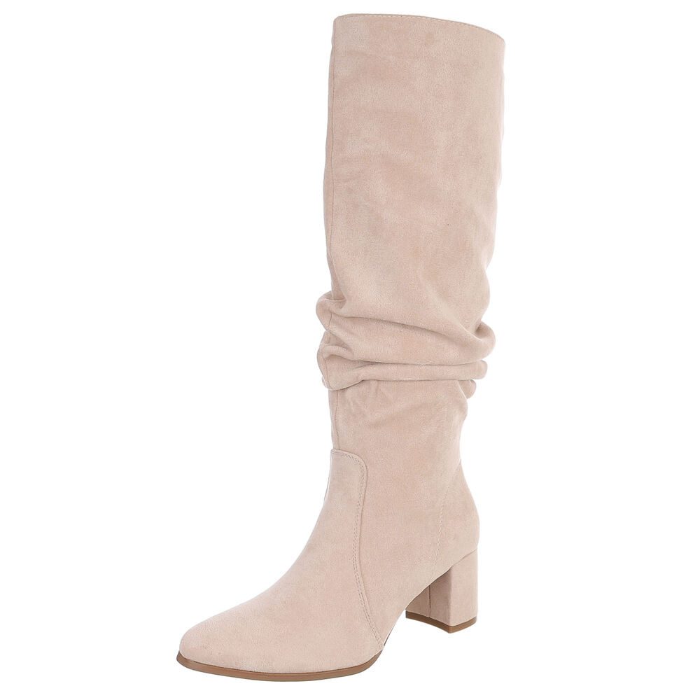 Ital-Design Damen Loafer mit Zierkette und Schlupfeinstieg Stiefel (92078750) Blockabsatz Stiefel in Beige