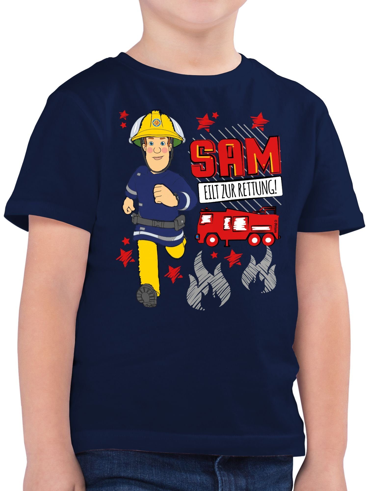 Shirtracer T-Shirt Sam eilt zur Rettung Feuerwehrmann Sam Jungen 01 Dunkelblau