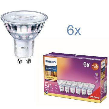 Philips LED-Leuchtmittel 6er-Set GU10 LED Reflektor WarmGlow-dim, GU10, Warmweiß