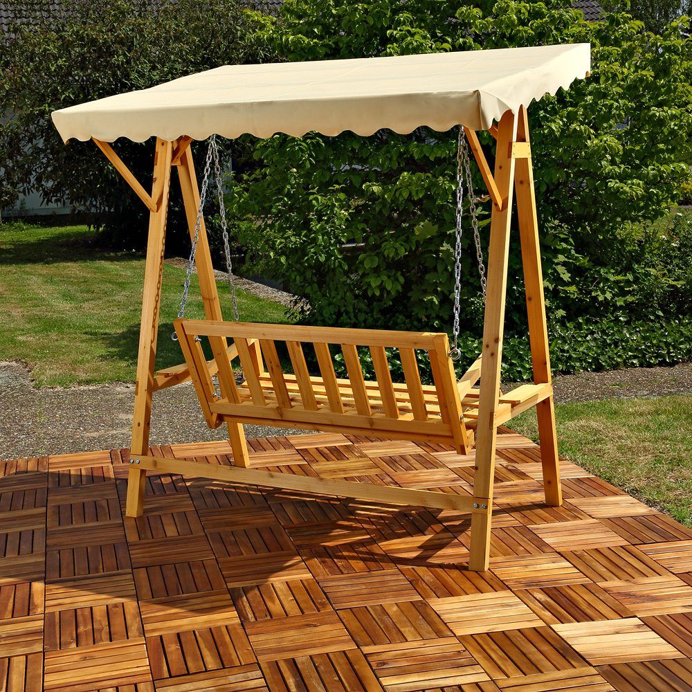 Feel2Home Hollywoodschaukel Hollywoodschaukel Natur/Beige Gartenbank Outdoor Hängeliege Sonnendach, 2-Sitzer, Schaukel, Stück, 1 tlg., 1 x Hollywoodschaukel inkl. Montageset, UV-beständig & Regendicht