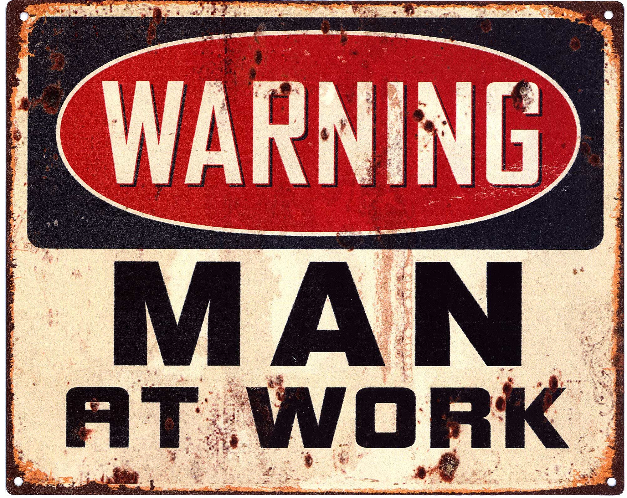 Moritz Metallschild Blechschild Warning Man at Work, (Einzeln), 20 x 25cm Vintage Retro Deko Schild Metallschild Wandbild Schild