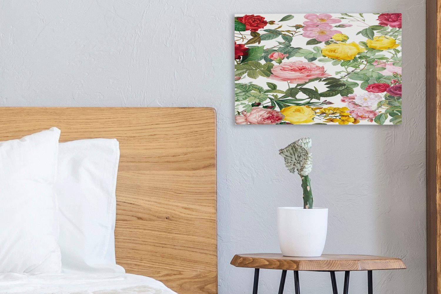 OneMillionCanvasses® Leinwandbild Blumen Rosa 30x20 - Wanddeko, cm Gelb Aufhängefertig, Wandbild Weiß, St), - Leinwandbilder, - (1