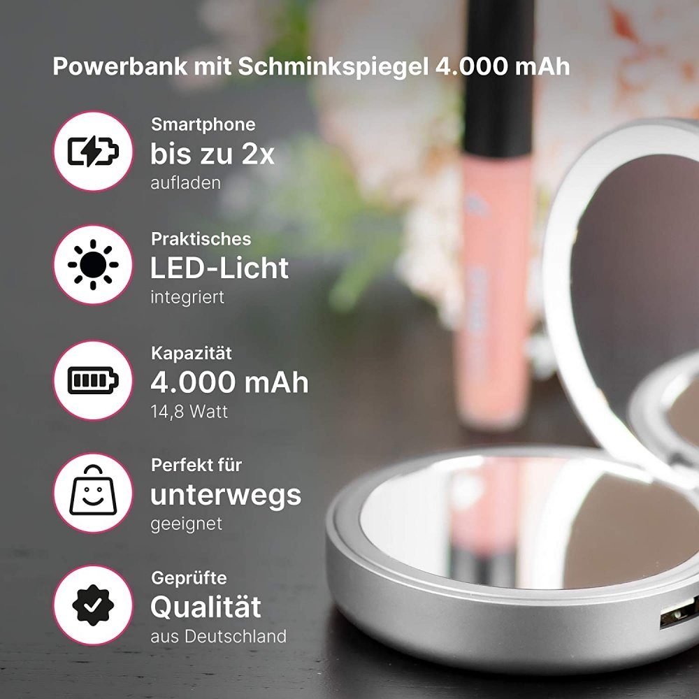 Lotta Power Makeup Mirror Power - Zusatzakku mit Schminkspiegel - space grey Powerbank – Bild 3 von 4