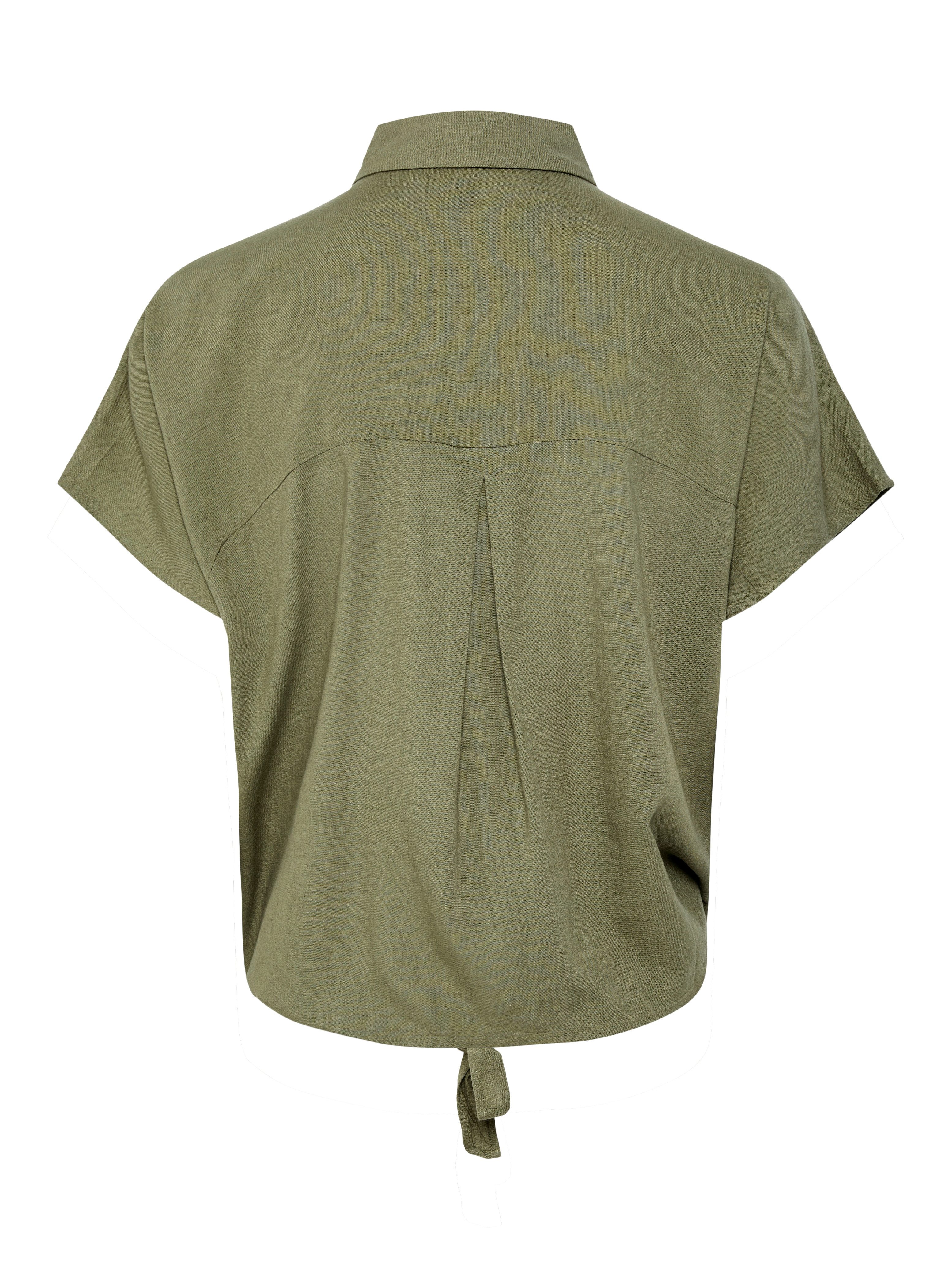 pieces Kurzarmbluse PCPIA SS TIE SHIRT WVN NOOS mit Leinen