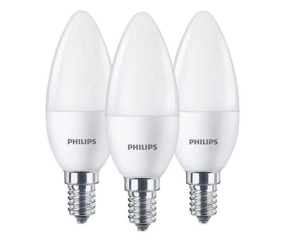 Philips LED-Leuchtmittel 3er Pack Philips LED E14 B35 5W = 40W Kerzenform 470lm Warmweiß 2700K, E14, Warmweiß