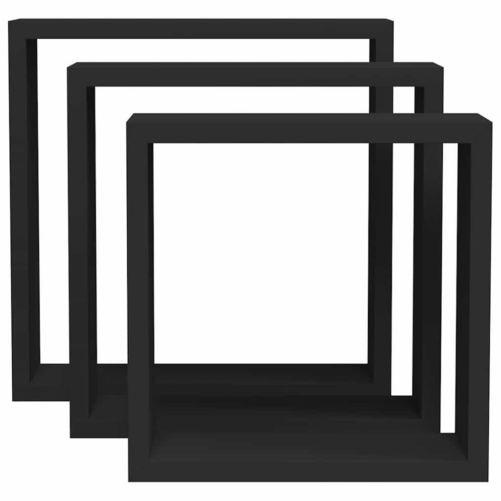 furnicato Regalwürfel 3er Set schwebende Würfelregale MDF Schwarz 30x10x30, 27x10x27, 24x10, Unsichtbare Wandhalterung für Wandregale mit 5 kg Belastbarkeit – Bild 4 von 5