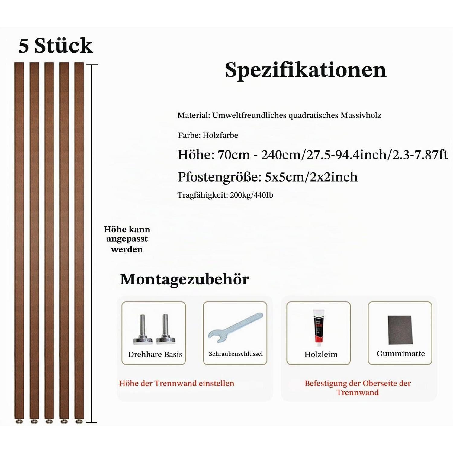 LuxusKollektion Paravent Raumteiler Paravent Holzlatten 175cm (5 St)