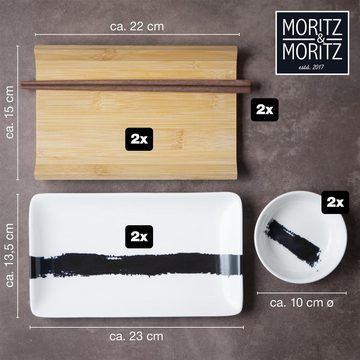 Moritz & Moritz Tafelservice Moritz & Moritz Gourmet - Sushi Set 10 teilig Pinselstrich schwarz (8-tlg), 2 Personen, Geschirrset für 2 Personen
